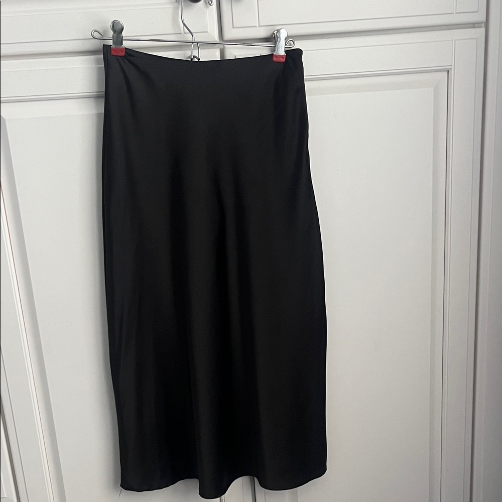 Black Satin Midi Slip Skirt